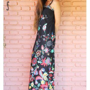 Vintage 2000s Op Art Boho Maxi Dress Floral Grunge Size 40 M